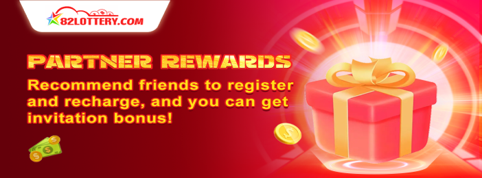 82 Lottery Partner Rewards promotional banner advertising invitation bonuses for recommending friends to register and recharge