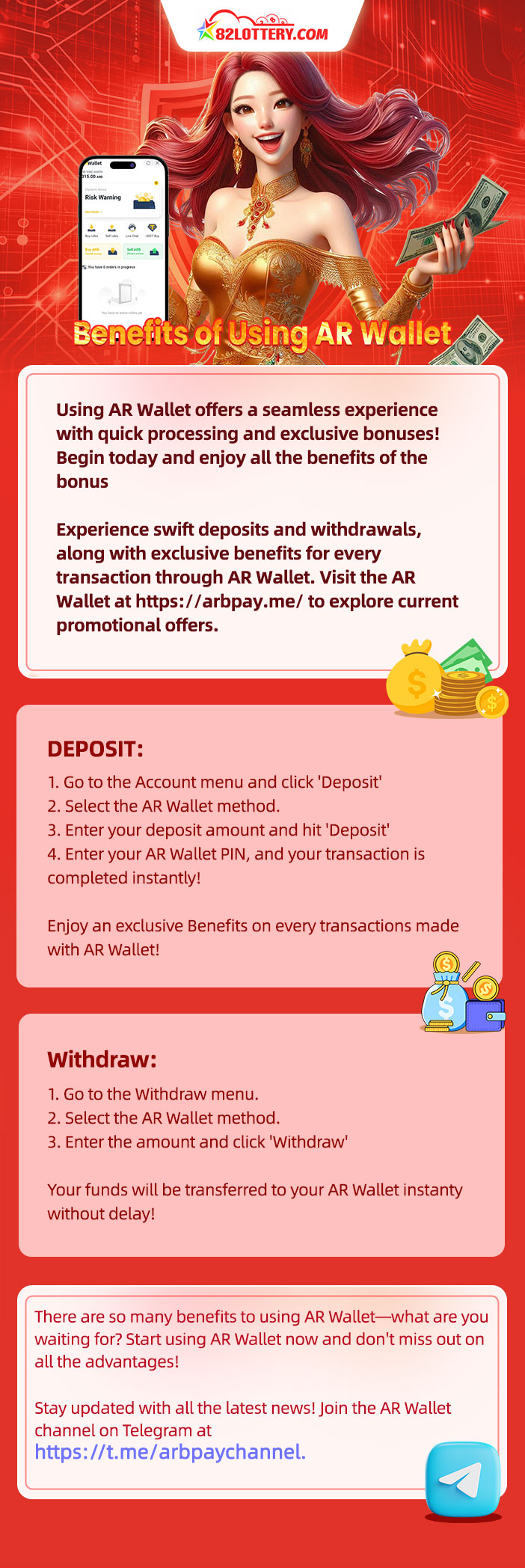 82 Lottery benefits of using AR Wallet promotion with deposit and withdrawal instructions